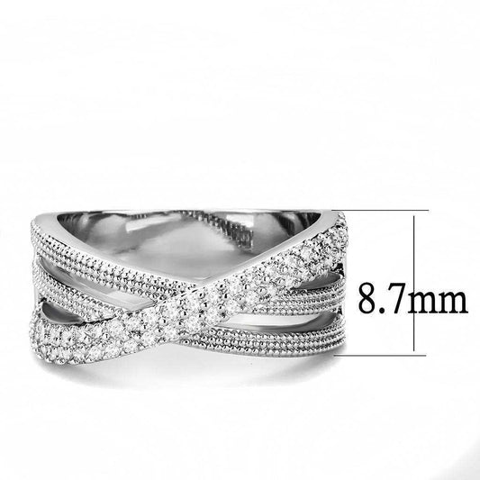 Alamode Rhodium Brass Ring with AAA Grade CZ in Clear - Alamode - Flyclothing LLC