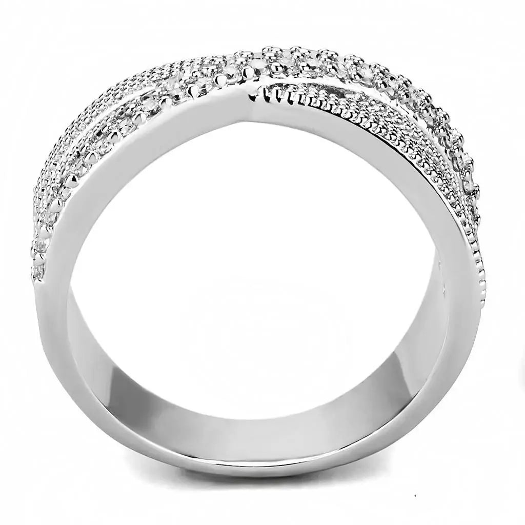 Alamode Rhodium Brass Ring with AAA Grade CZ in Clear - Alamode - Flyclothing LLC
