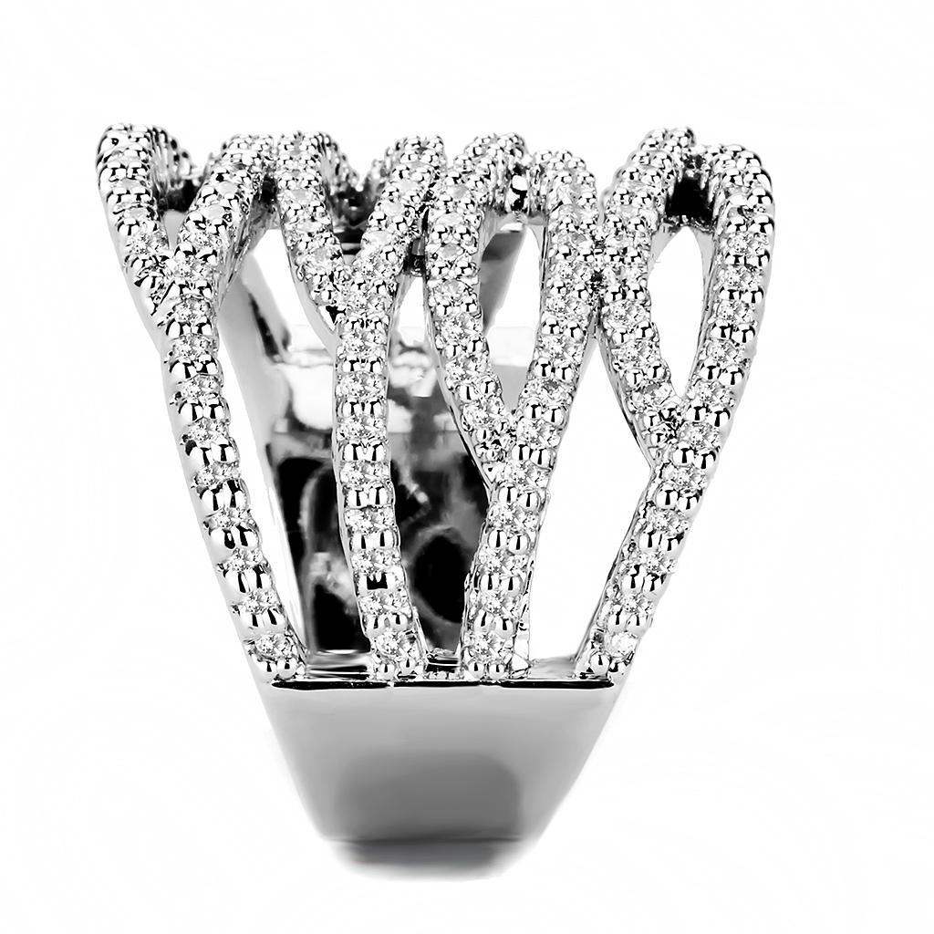 Alamode Rhodium Brass Ring with AAA Grade CZ in Clear - Alamode - Flyclothing LLC
