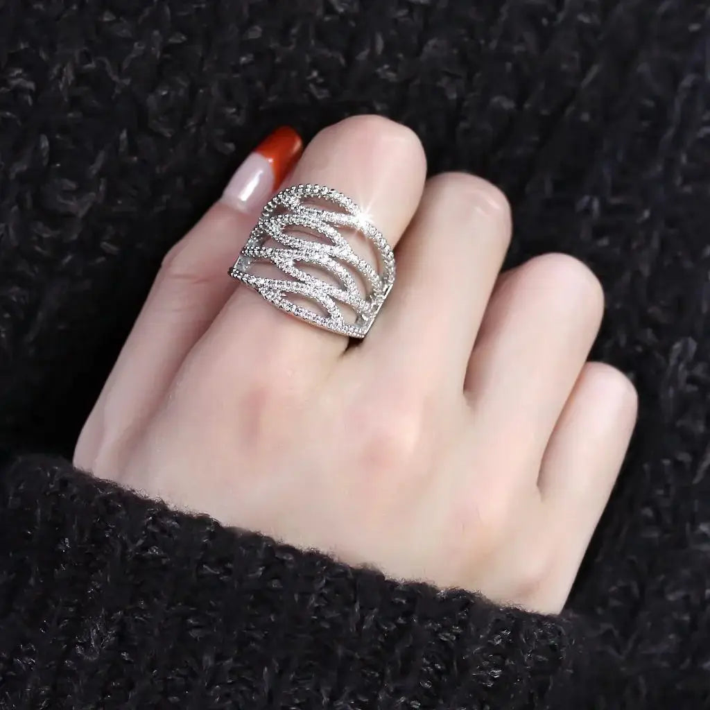 Alamode Rhodium Brass Ring with AAA Grade CZ in Clear - Alamode - Flyclothing LLC