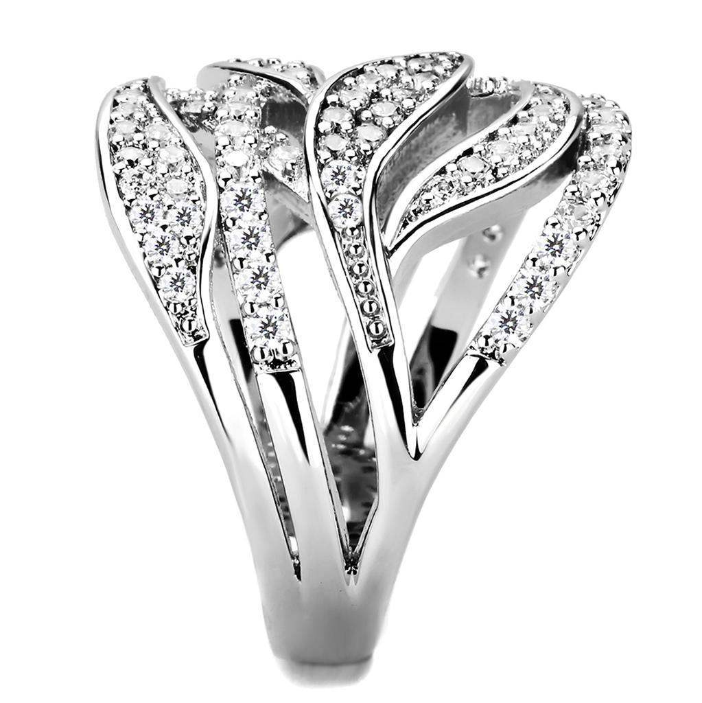 Alamode Rhodium Brass Ring with AAA Grade CZ in Clear - Alamode - Flyclothing LLC