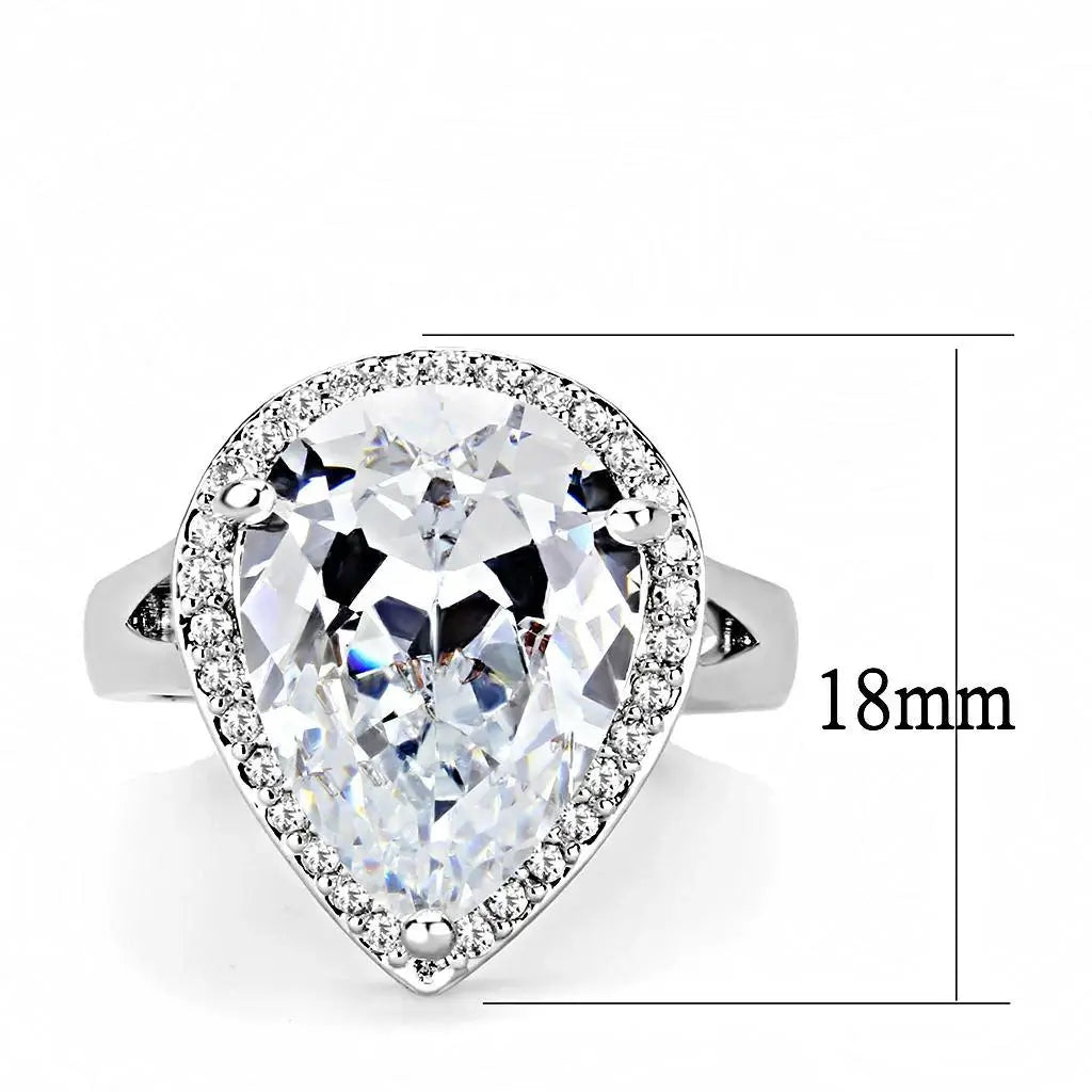 Alamode Rhodium Brass Ring with AAA Grade CZ in Clear - Alamode - Flyclothing LLC