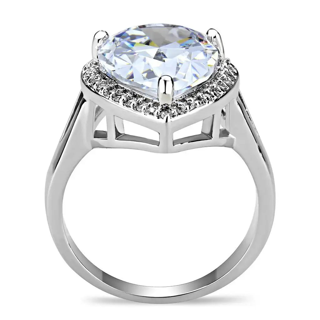 Alamode Rhodium Brass Ring with AAA Grade CZ in Clear - Alamode - Flyclothing LLC