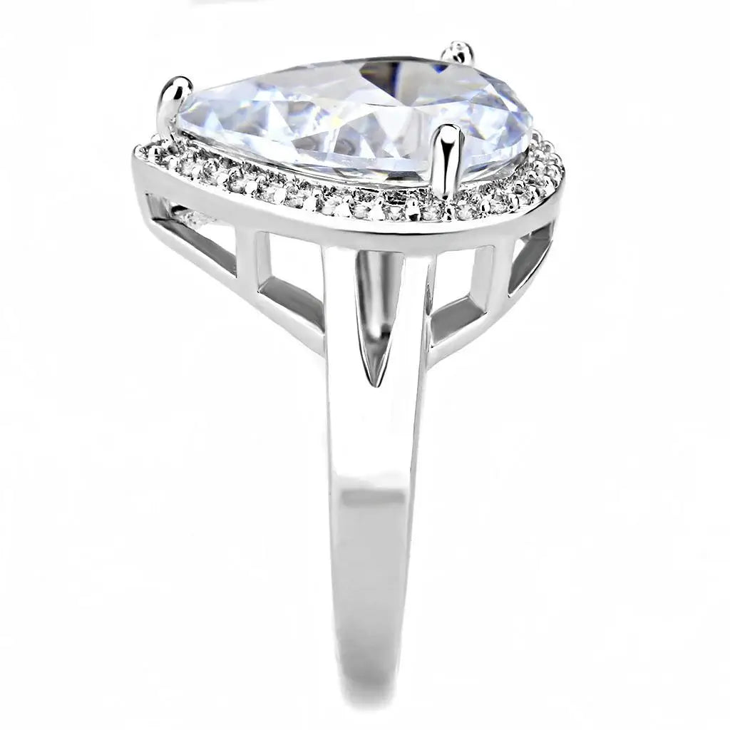 Alamode Rhodium Brass Ring with AAA Grade CZ in Clear - Alamode - Flyclothing LLC