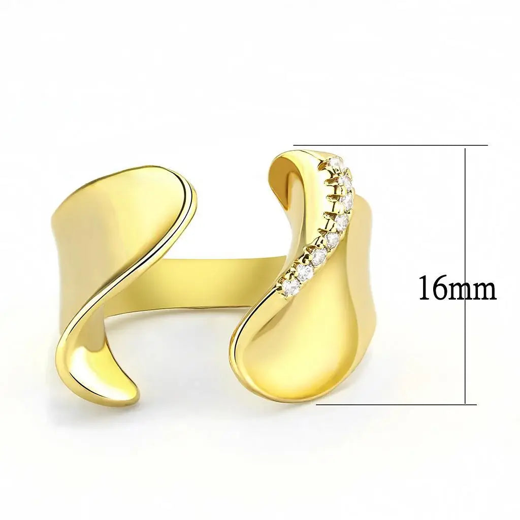 Alamode Gold Brass Ring with AAA Grade CZ in Clear - Alamode - Flyclothing LLC