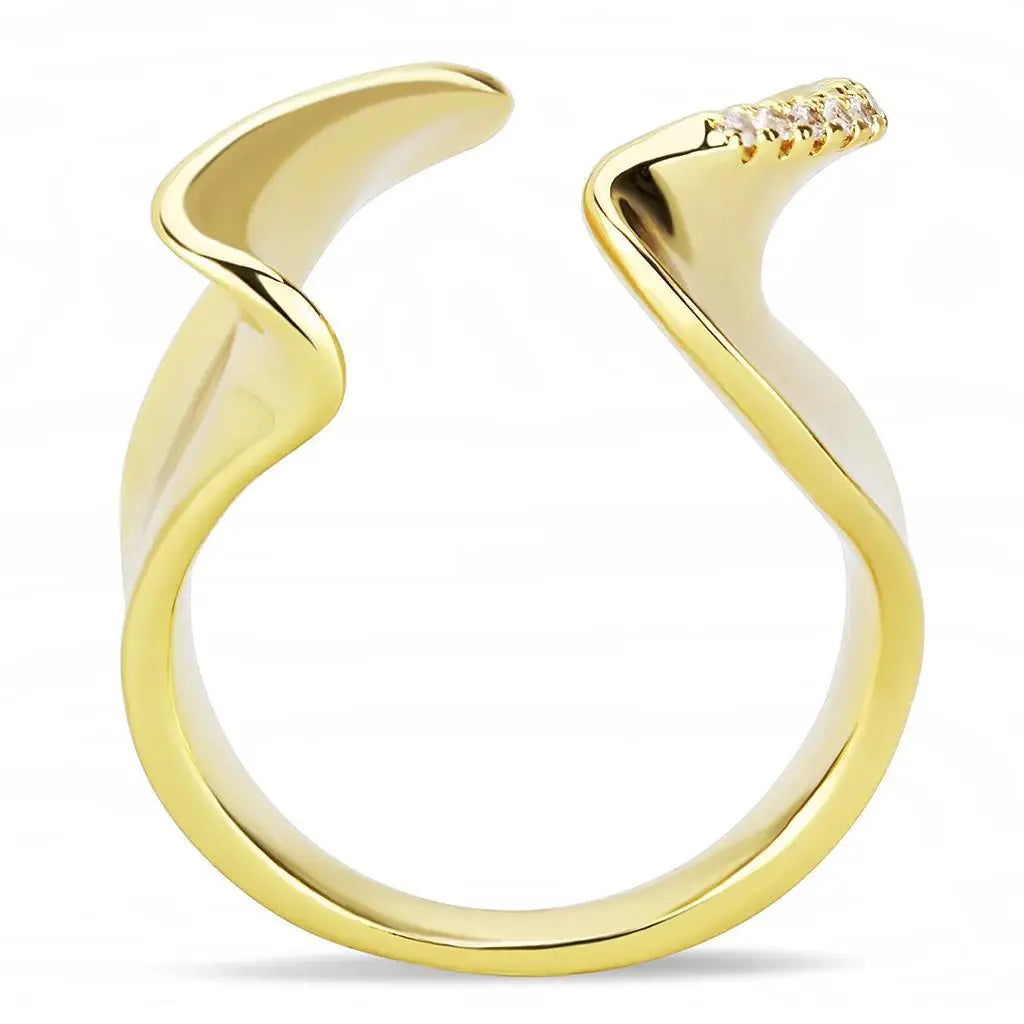 Alamode Gold Brass Ring with AAA Grade CZ in Clear - Alamode - Flyclothing LLC