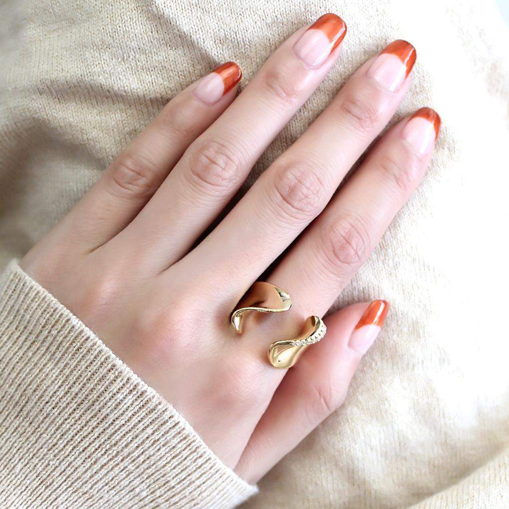 Alamode Gold Brass Ring with AAA Grade CZ in Clear - Alamode - Flyclothing LLC