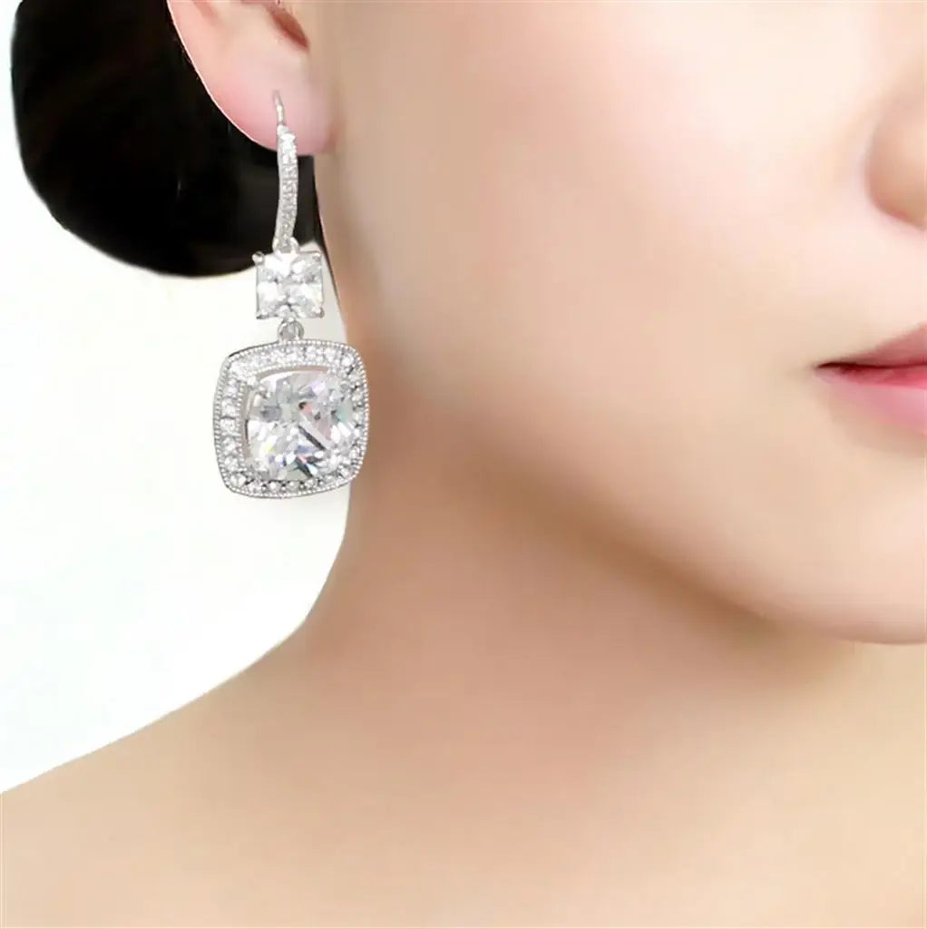 Alamode Rhodium Brass Earrings with AAA Grade CZ in Clear - Alamode - Flyclothing LLC