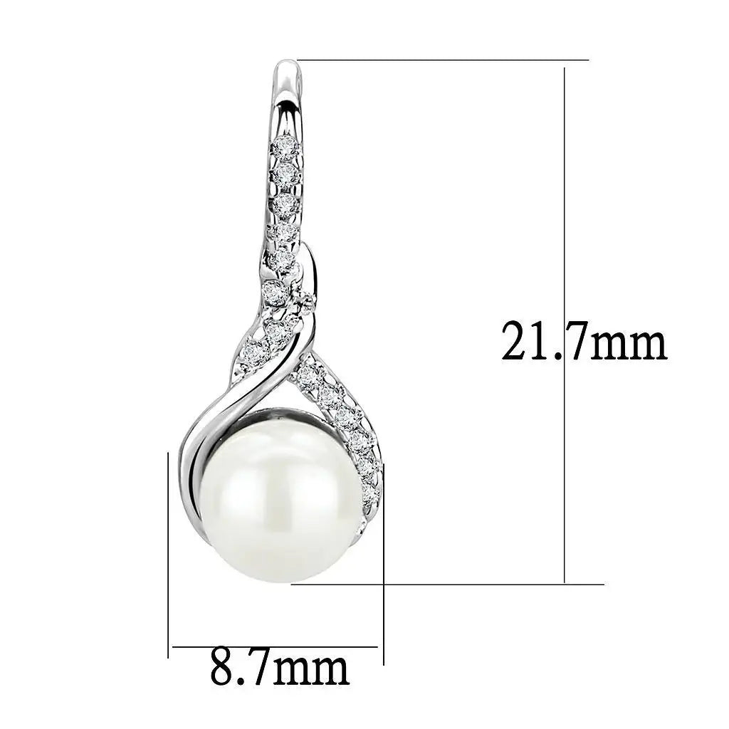 Alamode Rhodium Brass Earrings with Synthetic Pearl in White - Alamode - Flyclothing LLC