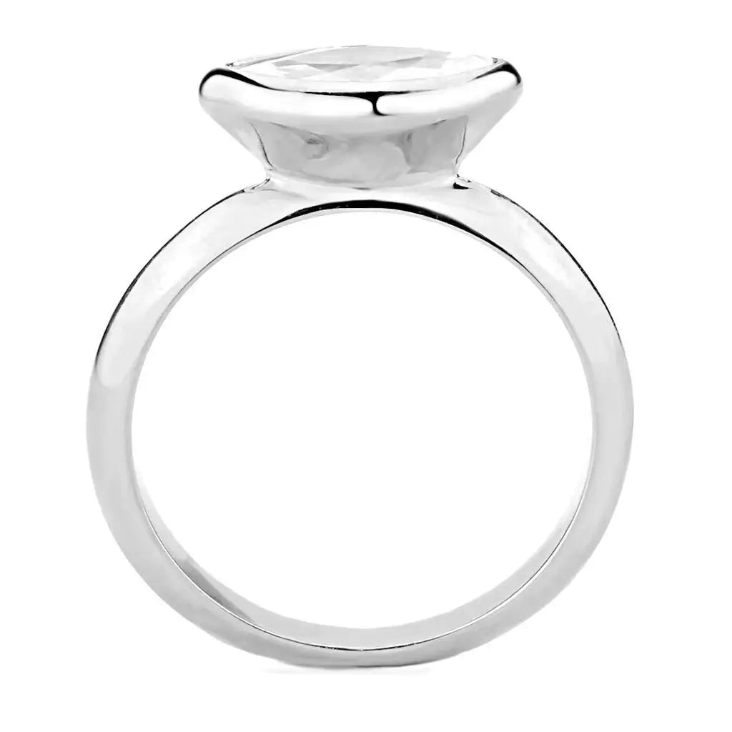 Alamode Rhodium Brass Ring with AAA Grade CZ in Clear - Alamode - Flyclothing LLC