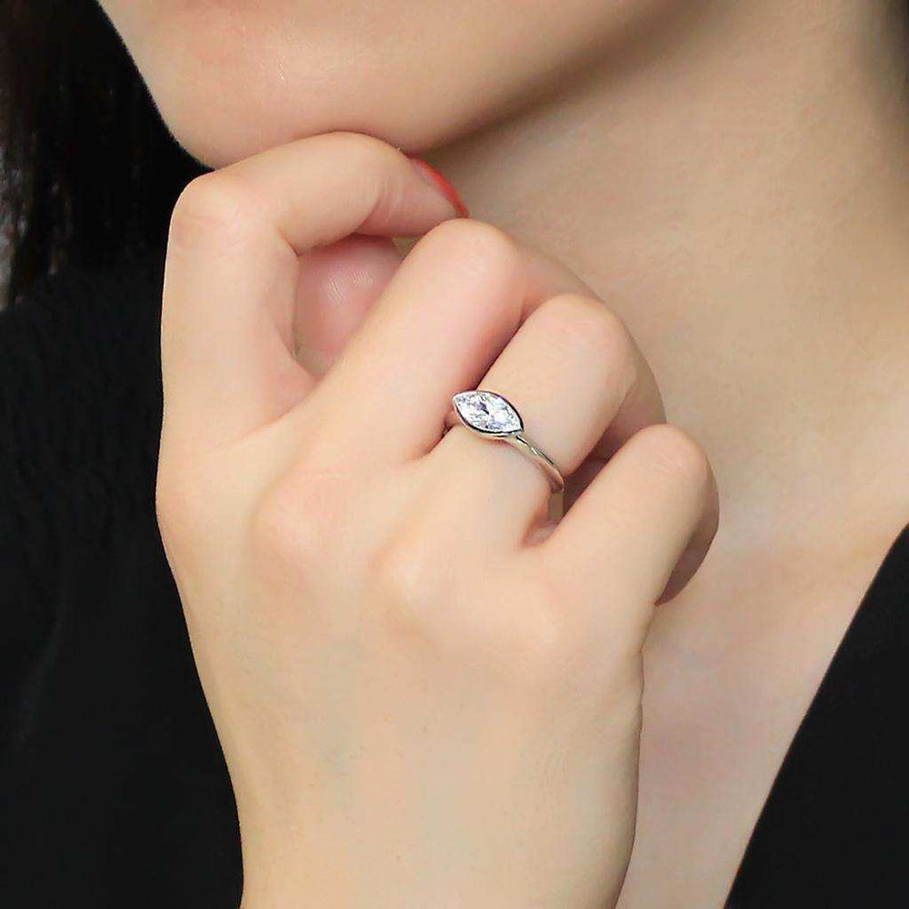 Alamode Rhodium Brass Ring with AAA Grade CZ in Clear - Alamode - Flyclothing LLC