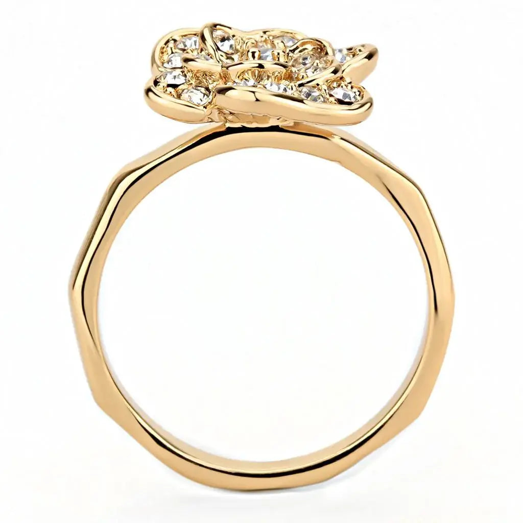 Alamode Rose Gold Brass Ring with Top Grade Crystal in Clear - Alamode - Flyclothing LLC
