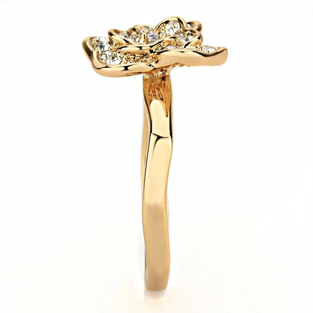 Alamode Rose Gold Brass Ring with Top Grade Crystal in Clear - Alamode - Flyclothing LLC