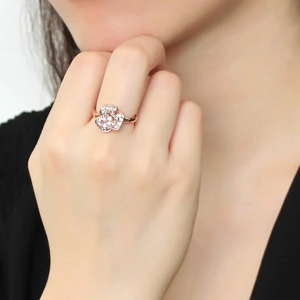 Alamode Rose Gold Brass Ring with Top Grade Crystal in Clear - Alamode - Flyclothing LLC