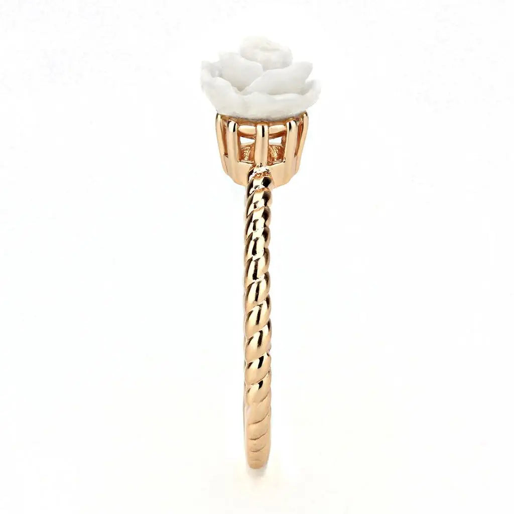 Alamode Rose Gold Brass Ring with Synthetic Synthetic Stone in White - Alamode - Flyclothing LLC