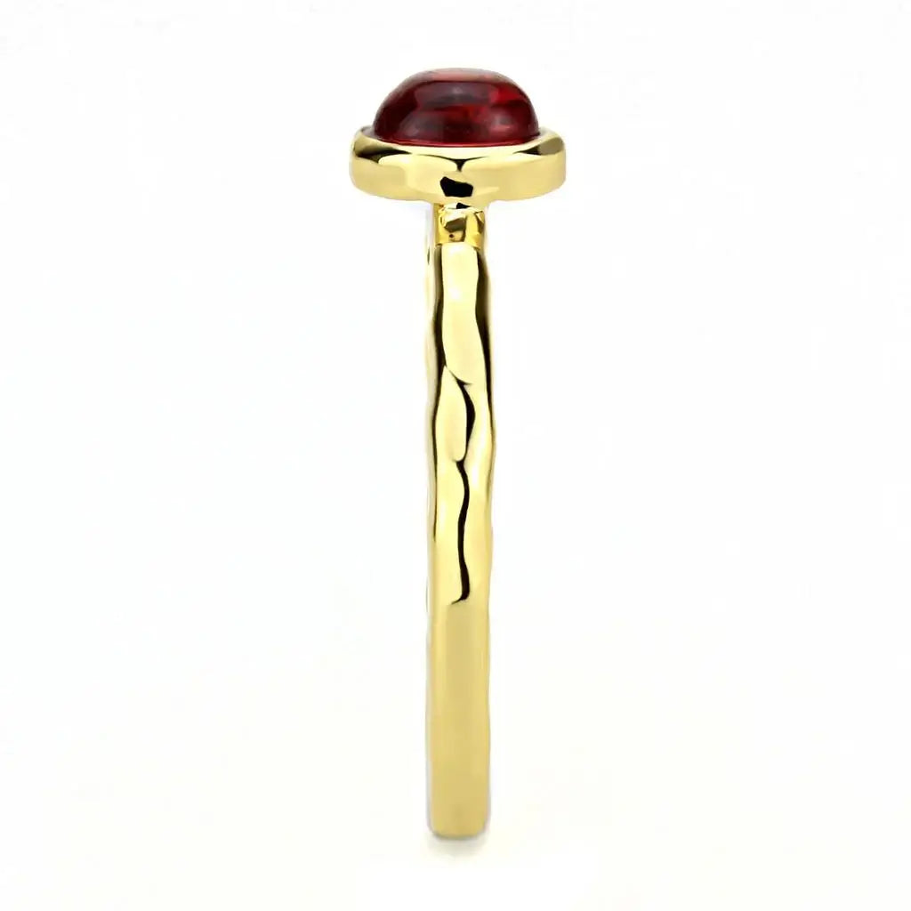 Alamode Gold Brass Ring with Synthetic Synthetic Glass in Garnet - Alamode - Flyclothing LLC