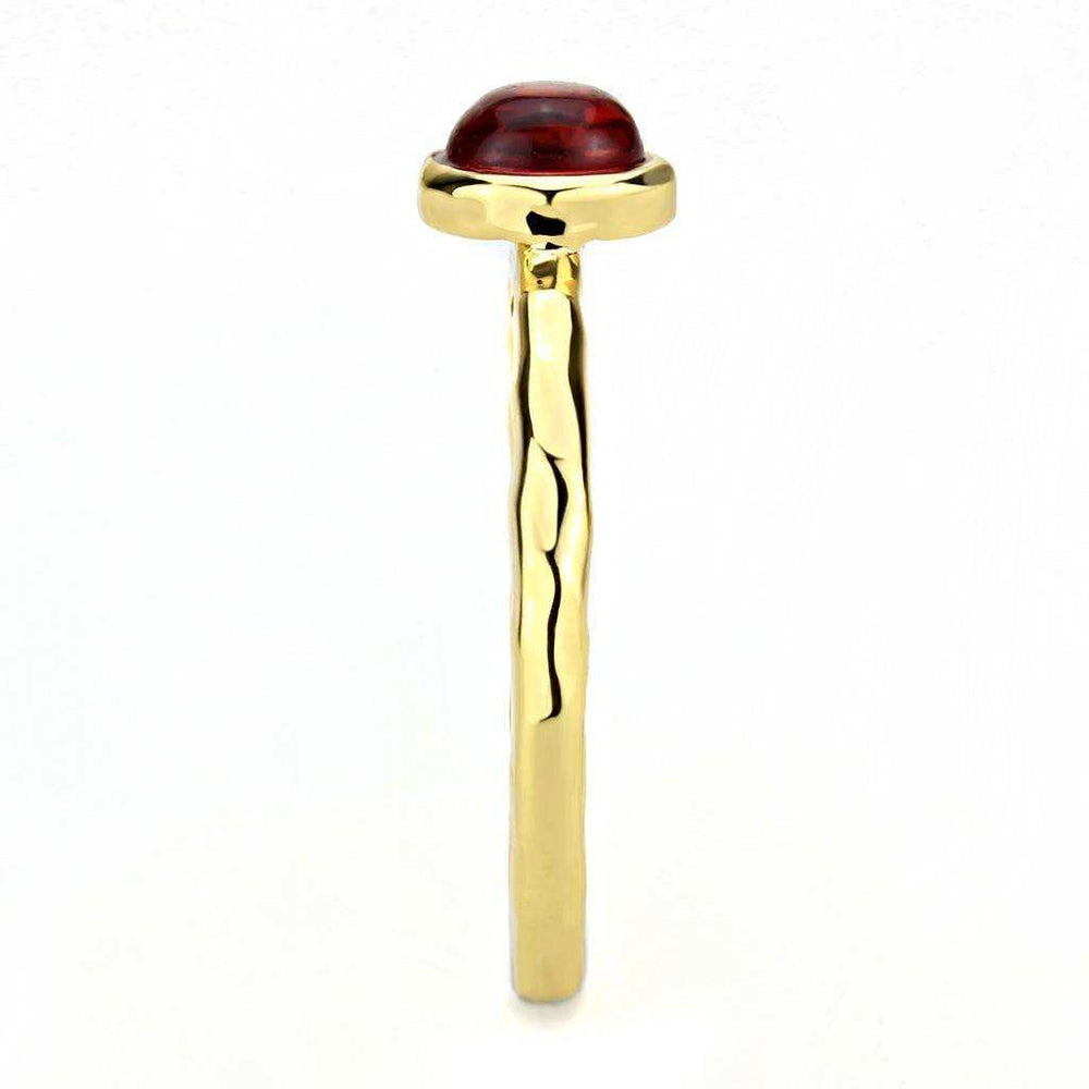 Alamode Gold Brass Ring with Synthetic Synthetic Glass in Garnet - Alamode - Flyclothing LLC