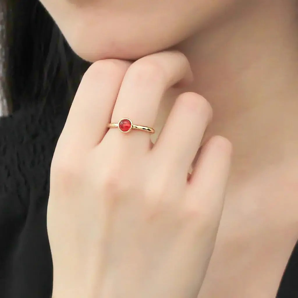 Alamode Gold Brass Ring with Synthetic Synthetic Glass in Garnet - Alamode - Flyclothing LLC
