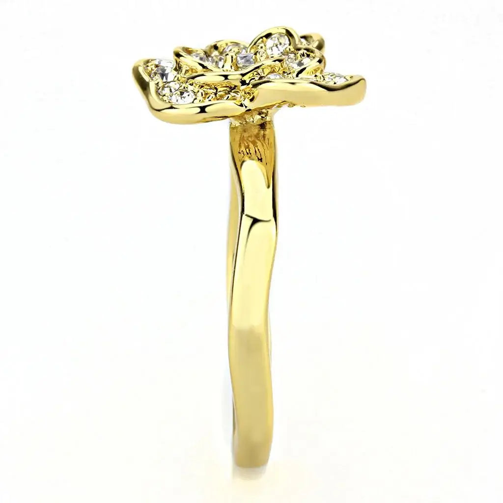 Alamode Gold Brass Ring with Top Grade Crystal in Clear - Alamode - Flyclothing LLC