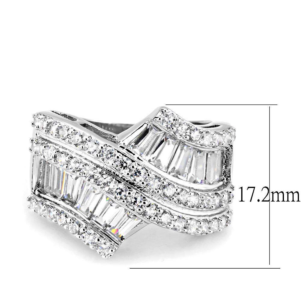 Alamode Rhodium Brass Ring with AAA Grade CZ in Clear - Alamode - Flyclothing LLC