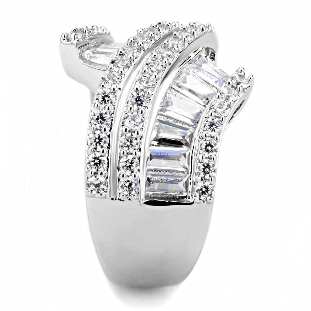 Alamode Rhodium Brass Ring with AAA Grade CZ in Clear - Alamode - Flyclothing LLC