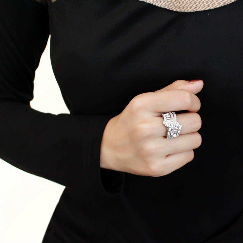 Alamode Rhodium Brass Ring with AAA Grade CZ in Clear - Alamode - Flyclothing LLC