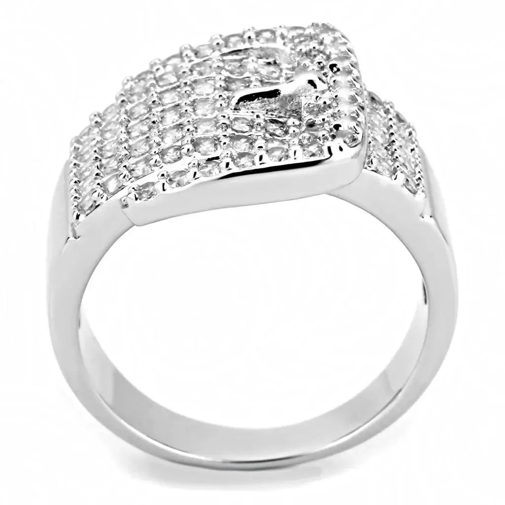 Alamode Rhodium Brass Ring with AAA Grade CZ in Clear - Alamode - Flyclothing LLC