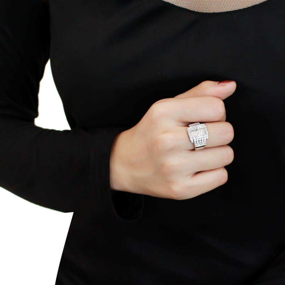 Alamode Rhodium Brass Ring with AAA Grade CZ in Clear - Alamode - Flyclothing LLC