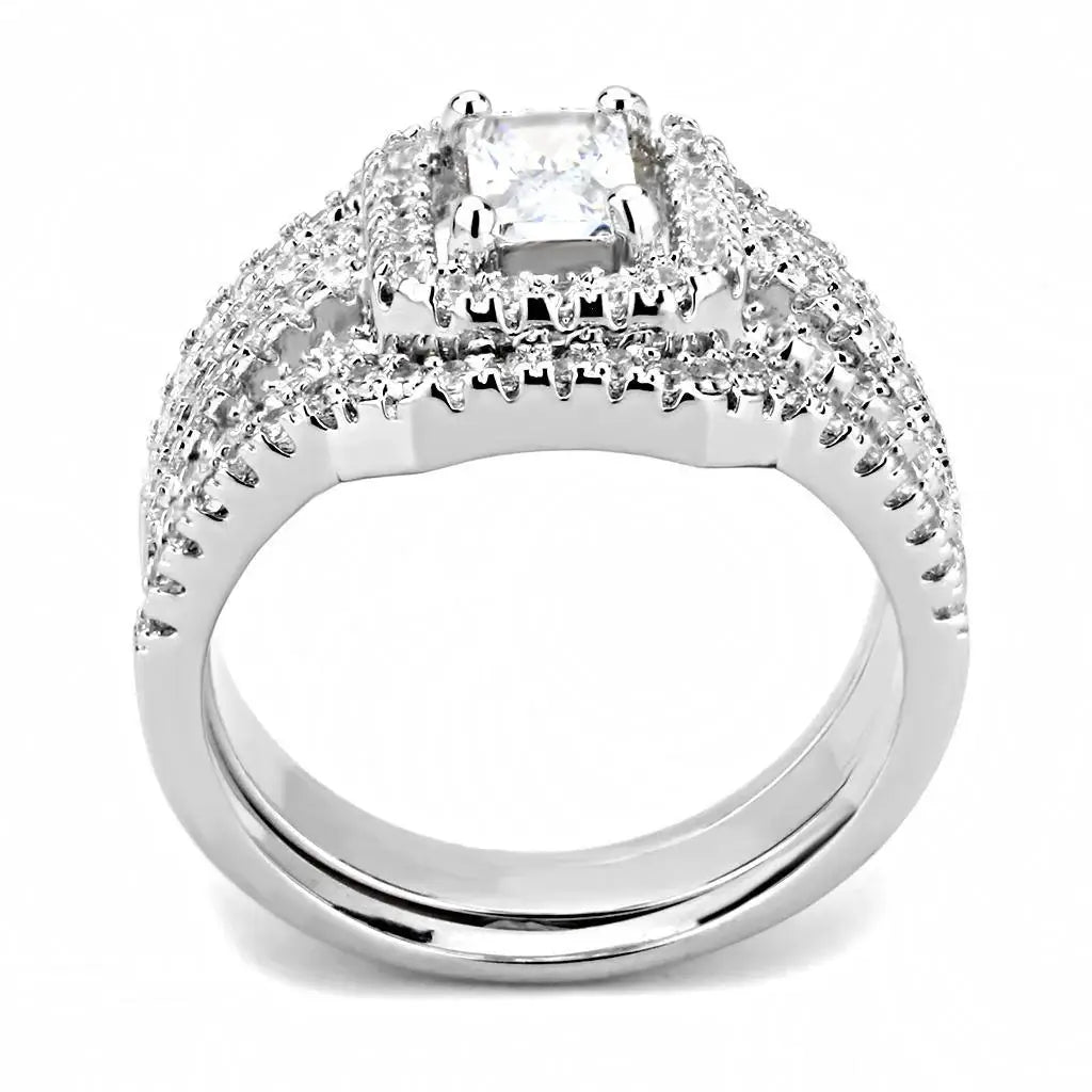Alamode Rhodium Brass Ring with AAA Grade CZ in Clear - Alamode - Flyclothing LLC
