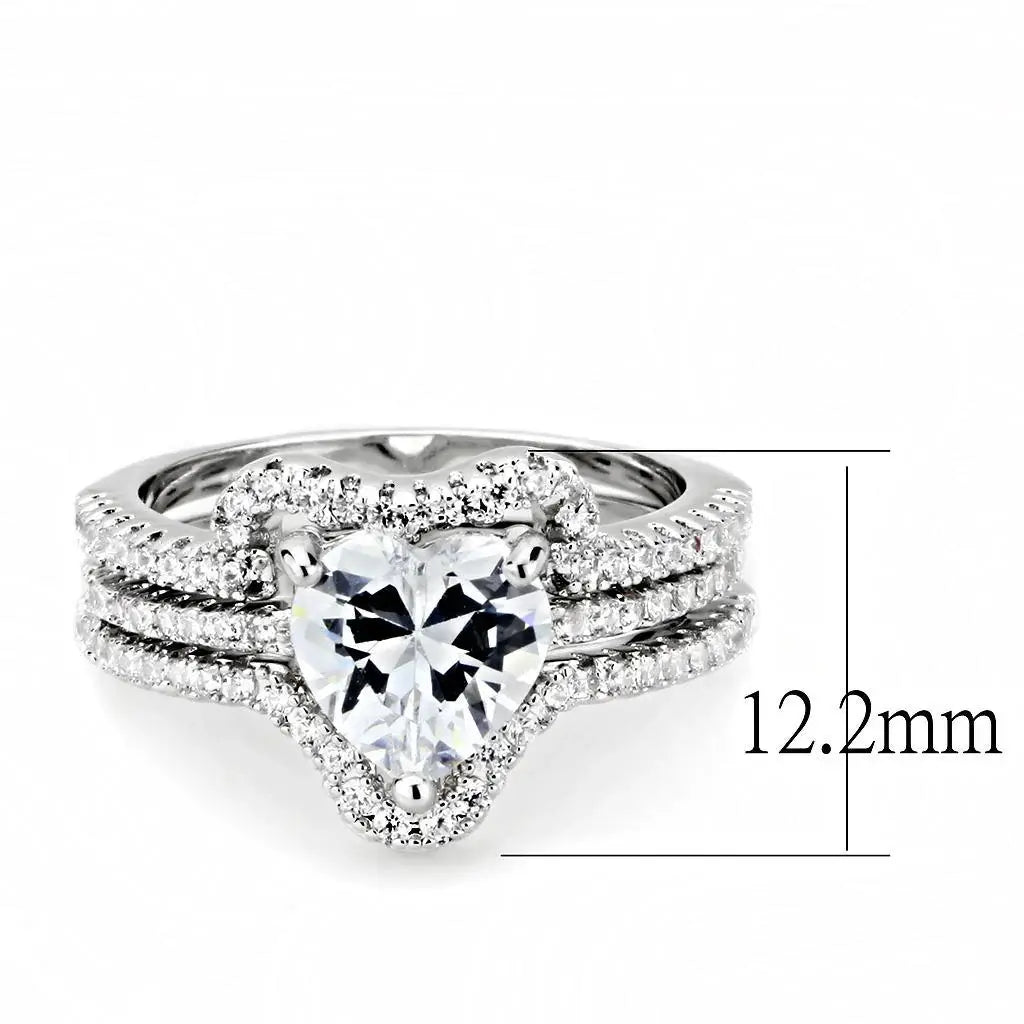 Alamode Rhodium Brass Ring with AAA Grade CZ in Clear - Alamode - Flyclothing LLC