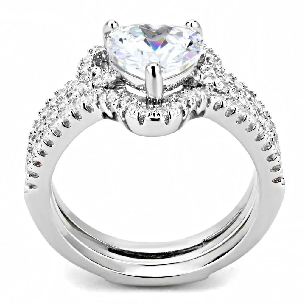 Alamode Rhodium Brass Ring with AAA Grade CZ in Clear - Alamode - Flyclothing LLC