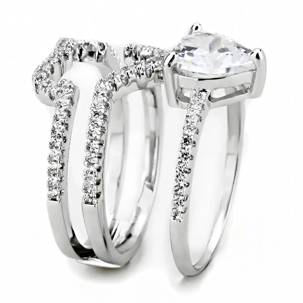 Alamode Rhodium Brass Ring with AAA Grade CZ in Clear - Alamode - Flyclothing LLC