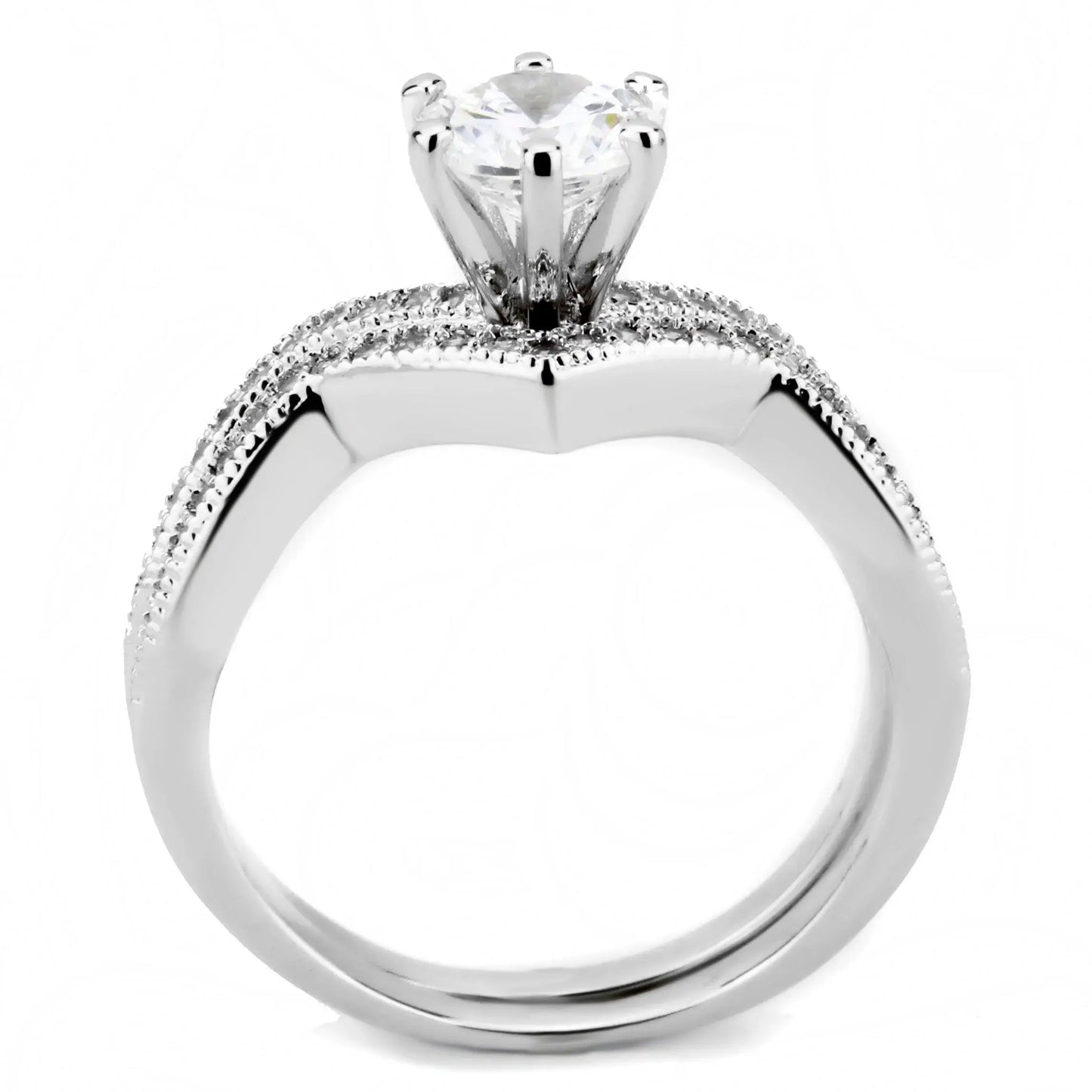 Alamode Rhodium Brass Ring with AAA Grade CZ in Clear - Alamode - Flyclothing LLC