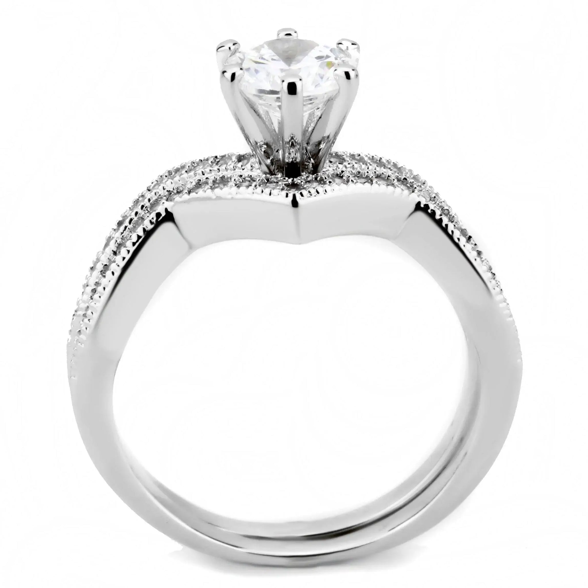 Alamode Rhodium Brass Ring with AAA Grade CZ in Clear - Alamode - Flyclothing LLC