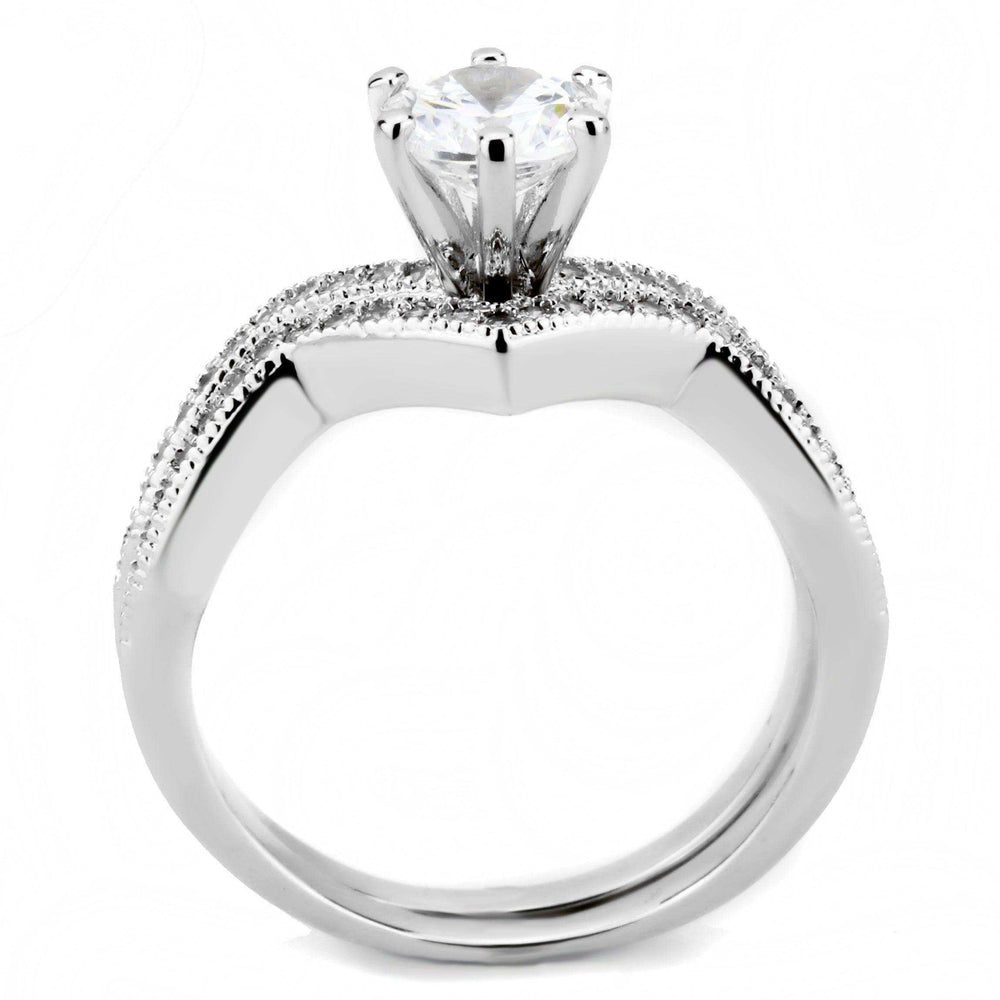 Alamode Rhodium Brass Ring with AAA Grade CZ in Clear - Alamode - Flyclothing LLC