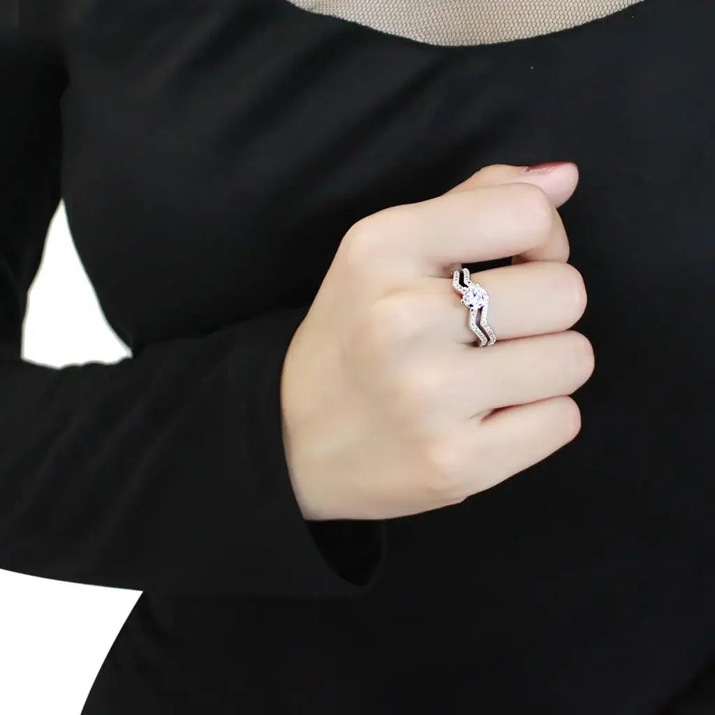 Alamode Rhodium Brass Ring with AAA Grade CZ in Clear - Alamode - Flyclothing LLC