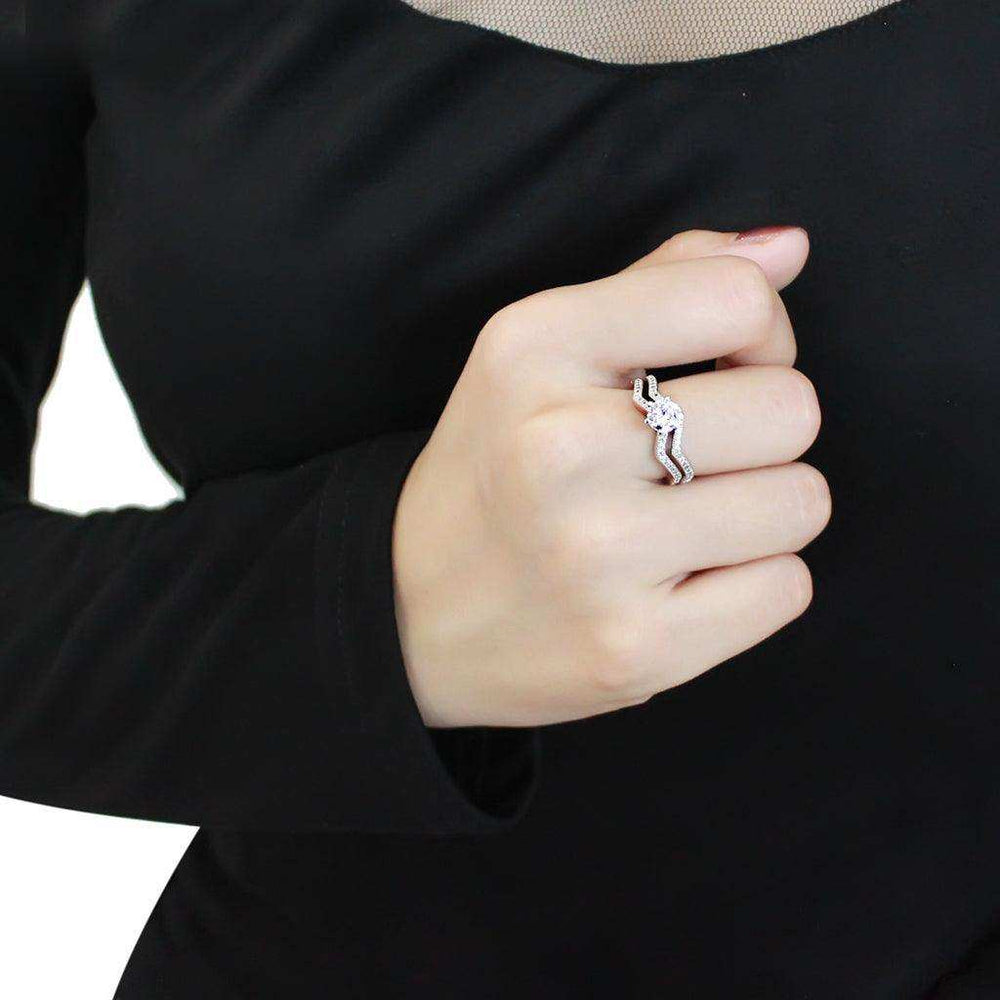 Alamode Rhodium Brass Ring with AAA Grade CZ in Clear - Alamode - Flyclothing LLC