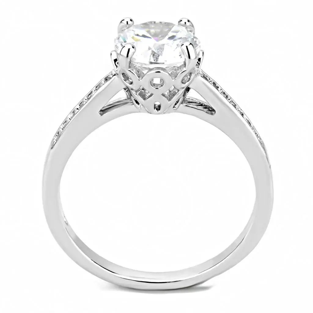 Alamode Rhodium Brass Ring with AAA Grade CZ in Clear - Alamode - Flyclothing LLC