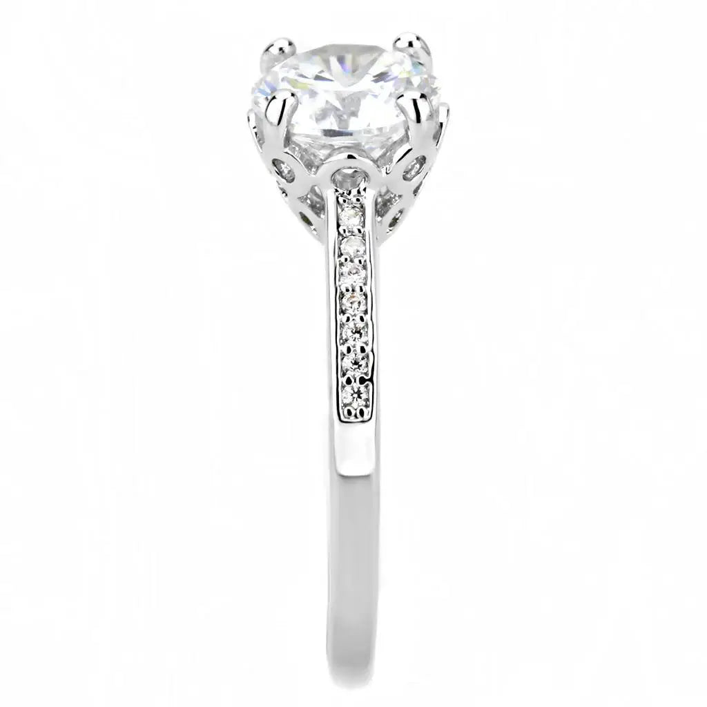 Alamode Rhodium Brass Ring with AAA Grade CZ in Clear - Alamode - Flyclothing LLC