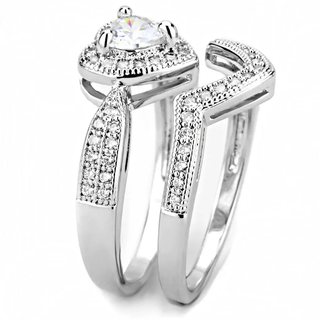Alamode Rhodium Brass Ring with AAA Grade CZ in Clear - Alamode - Flyclothing LLC