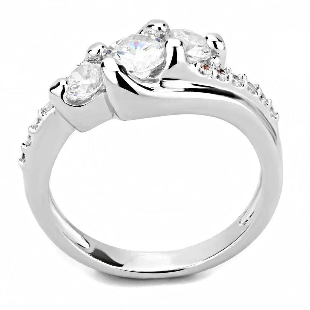 Alamode Rhodium Brass Ring with AAA Grade CZ in Clear - Alamode - Flyclothing LLC