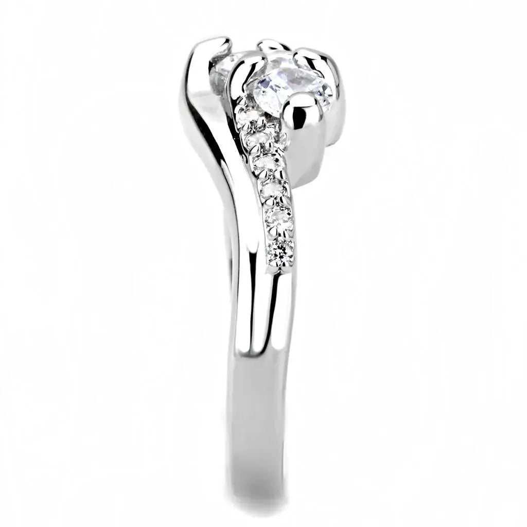 Alamode Rhodium Brass Ring with AAA Grade CZ in Clear - Alamode - Flyclothing LLC