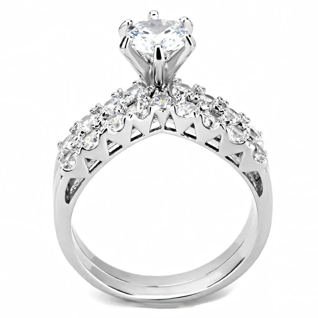 Alamode Rhodium Brass Ring with AAA Grade CZ in Clear - Alamode - Flyclothing LLC