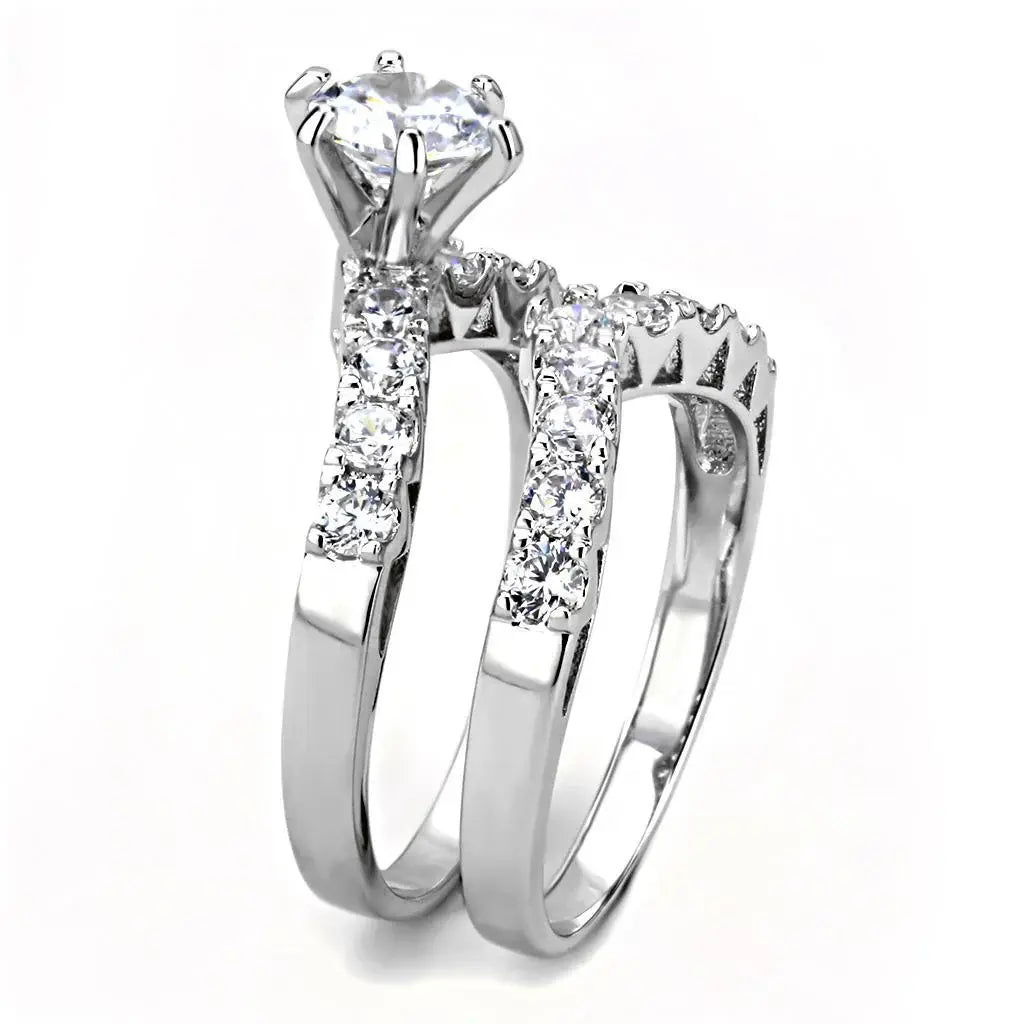 Alamode Rhodium Brass Ring with AAA Grade CZ in Clear - Alamode - Flyclothing LLC