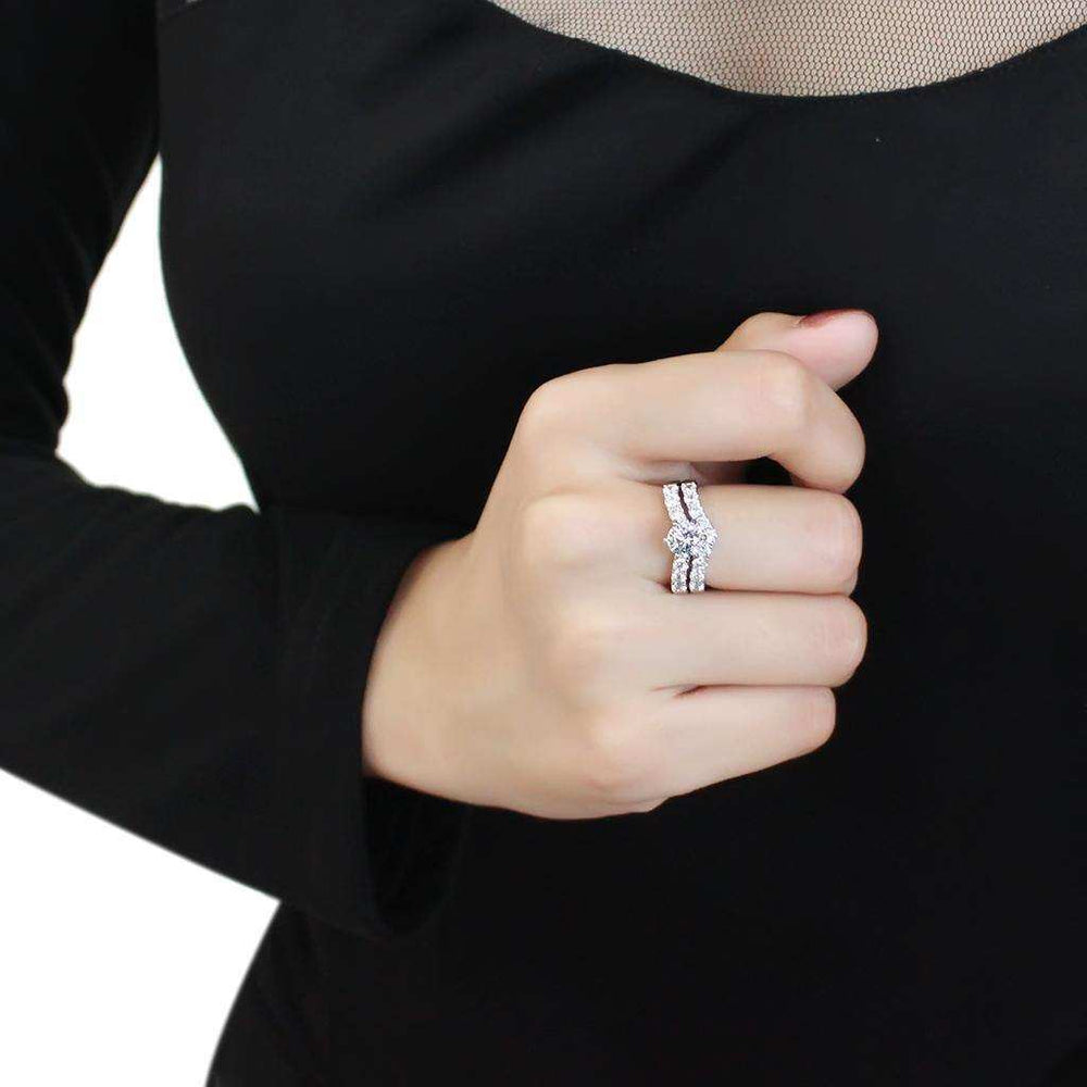 Alamode Rhodium Brass Ring with AAA Grade CZ in Clear - Alamode - Flyclothing LLC