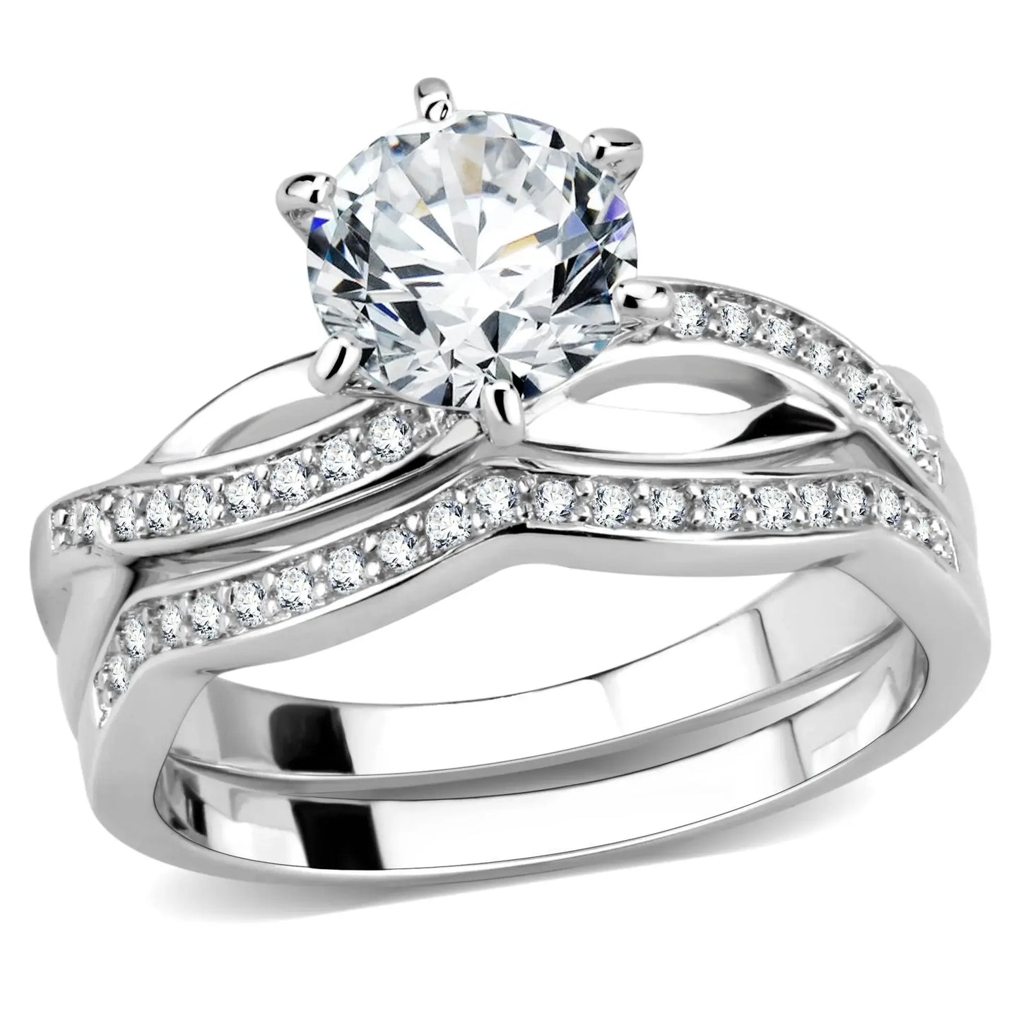 Alamode Rhodium Brass Ring with AAA Grade CZ in Clear - Alamode - Flyclothing LLC