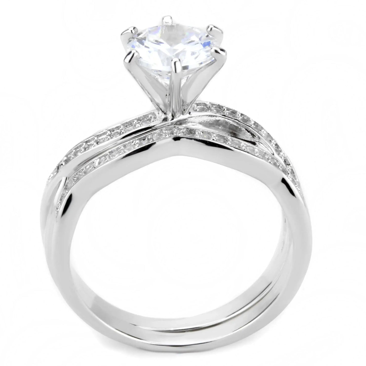 Alamode Rhodium Brass Ring with AAA Grade CZ in Clear - Alamode - Flyclothing LLC