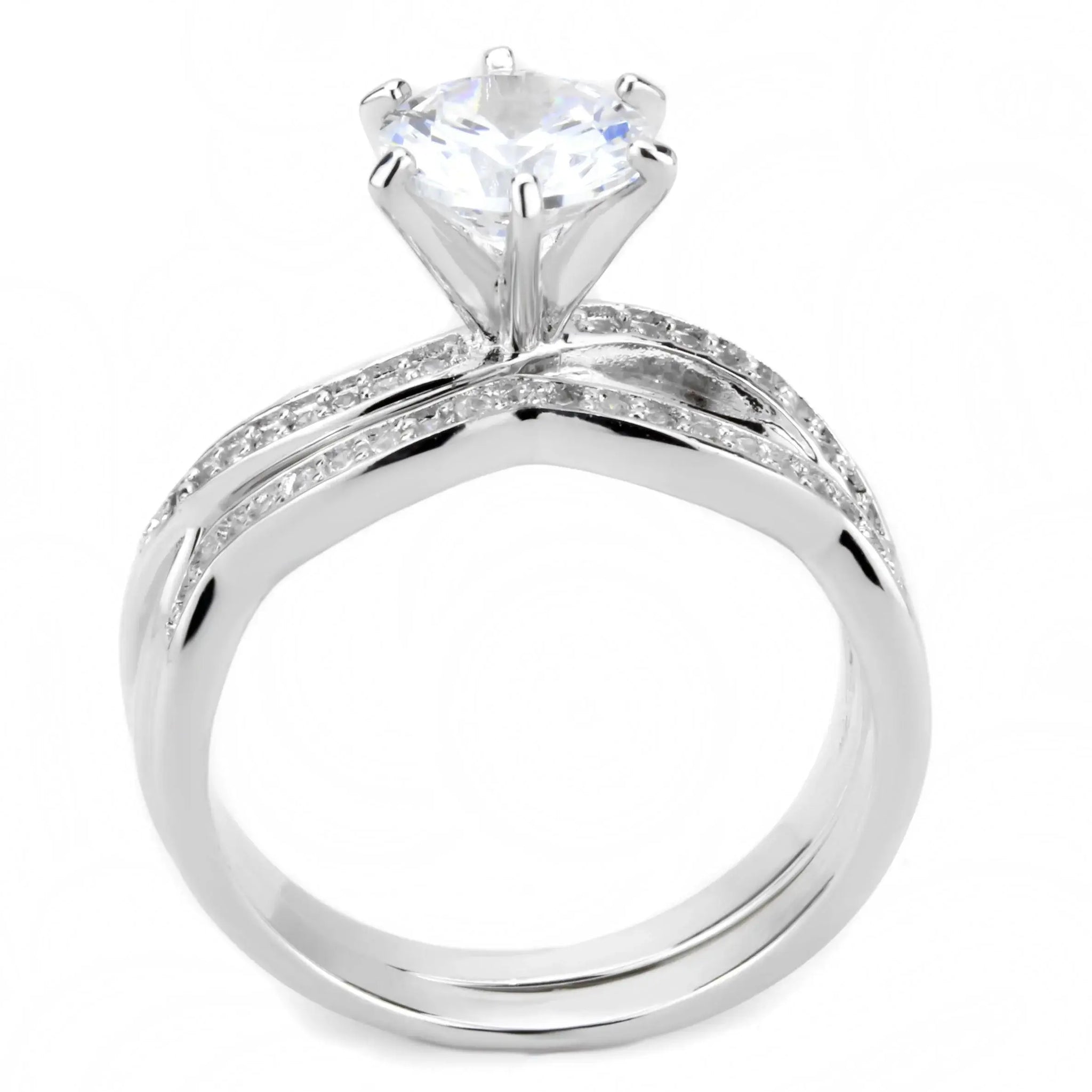 Alamode Rhodium Brass Ring with AAA Grade CZ in Clear - Alamode - Flyclothing LLC