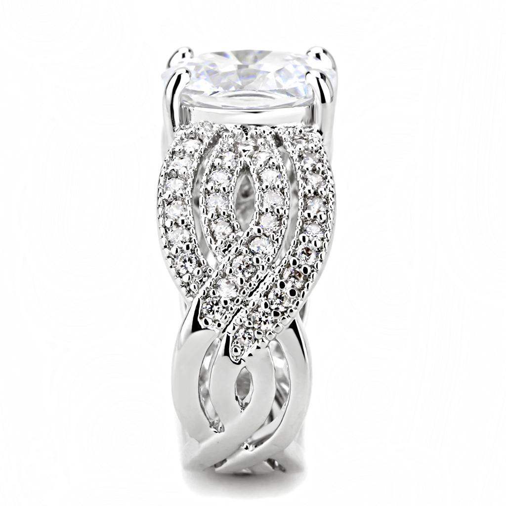 Alamode Rhodium Brass Ring with AAA Grade CZ in Clear - Alamode - Flyclothing LLC