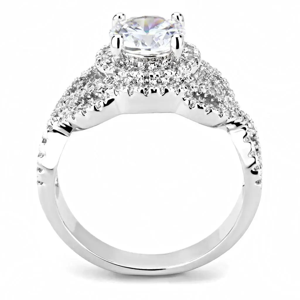 Alamode Rhodium Brass Ring with AAA Grade CZ in Clear - Alamode - Flyclothing LLC